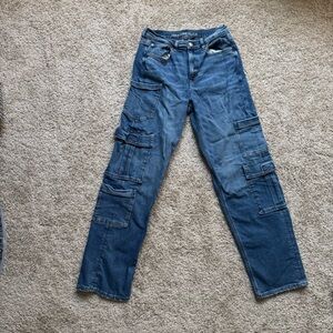 American Eagle Stretch Super High Rise Baggy Straight Cargo Pockets Jeans 6L